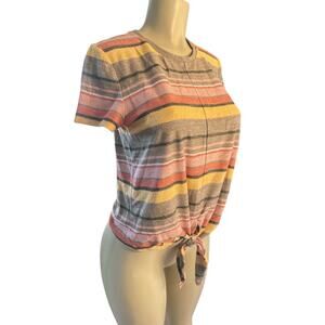 S Madewell J8588 Texture & Thread Modern Tie Front Kieran Stripe Tee Shirt Top